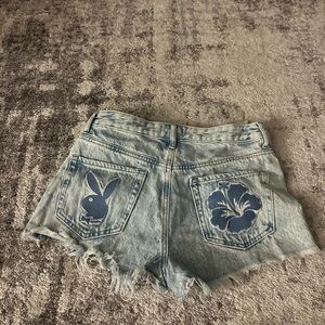 PLAYBOY Light Blue Denim Cutoff Shorts with Back Patches